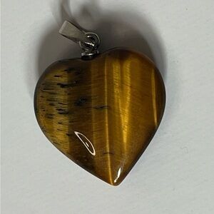 Heart-Shaped Tiger's Eye Pendant- Gold Brown